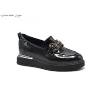 Resim Venüs 2451401k Kalın Taban Tokalı Loafer Deri Kadın Ayakkabı Siyah Rugan Siyah 