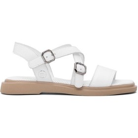 Resim Mammamia D25ys-5010 Kadın Hakiki Deri Düz Sandalet Beyaz Beyaz 