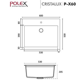 Resim Polex Cristalüx Granit Evye P-X60 Sarı Tezgah Altı Ve Tezgah Üstü Kare Mutfak Evyesi 60x50 CM 