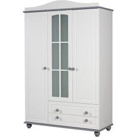 Resim Meltem Kids Carino Gri Üç Kapılı Camlı Dolap 