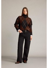 Resim Defacto Overshirt Fit Yarım Balıkçı Yaka Baklava Desenli Triko Kazak G7522ax25wnbn214 Kahve-bn214 