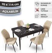 Resim Canisa Ege Serisi 70 x 114 Açılabilir Mutfak Masası Siyah Mermer Desen ve 4 Krem Sandalye 