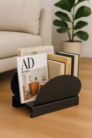 Resim Venon Siyah Elips Kenarlı 30x30 Metal Gazetelik Modern Salon Toplayıcı Odun Dergilik Stand Çok Amaçlı 
