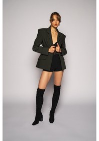 Resim Kadın Koyu Haki Agraflı Bele Oturan Blazer Koyu Haki 
