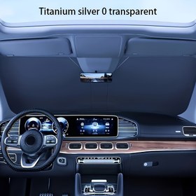Resim 2024 Yükseltilmiş Titanyum Gümüş Kalınlaştırılmış Güneşlik Kapak Araba Güneşlik Kapak Ön Cam Güneşlik Kapak Araba İç Güneş Koruma Saklama Çantası Katlanabilir UV Engelleyici, Arabanızı Serin Tutun Genel Motorlar, Kamyonlar, SUV'lar için Uygun (L(144.78 * 80.01 cm)) 