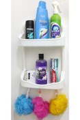Resim abnturk 2 Katlı Beyaz Banyo Rafı Askılı Şampuanlık 47x27 Ömür Boyu Paslanmaz Heryere Tek Kanca Pratik Montaj 