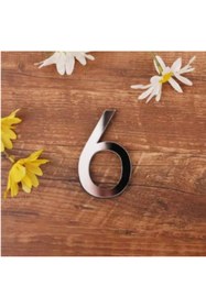 Resim zafrakreklam Daire Numarası 1 mm Gümüş Ayna Pleksi Yapışkanlı Ölçü 9cm Numara - 6 Altı 