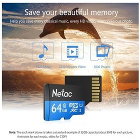 Resim Mufunye Netac P500 64gb Micro Sdxc Kart - Class 10, 90mb/s Hızlı Transfer, Suya Dayanıklı, Siyah-mavi 