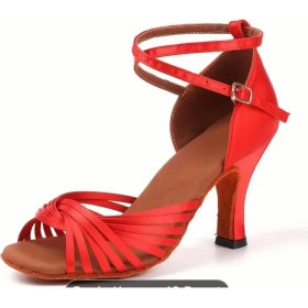 Resim Suna Salsa Dans Ayakkbısı- Kırmızı Saten Bantlı 7 cm Kadeh Topuk 