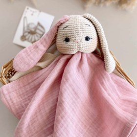 Resim Amigurumi Uzun Kulak Müslin Bebek Seti - Pembe / Uyku Arkadaşı 