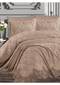 Resim Royam Prestij Nilüfer Çift Kişilik Yatak Örtüsü Pike Takımı 6 Parça Bej 