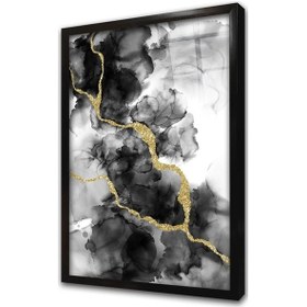 Resim Altın Detaylı Siyah Soyut İkili Çerçeveli Cam Tablo Seti-173498 