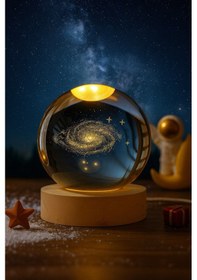 Resim Gizemli Büyüleyici Samanyolu Galaksi Küre Gün Işığı Led Lamba 3d Usb'li Ahşap Standlı Oda Gece Lambası Renkli 
