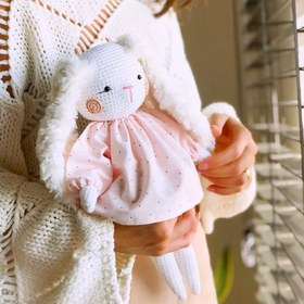 Resim Amigurumi Soft Bunny Tavşan Oyuncak - Pembe Puantiye Elbise 