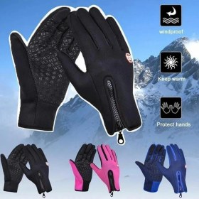 Resim Kış Sıcak Rüzgar Geçirmez Su Geçirmez Polar Astarlı Termal Dokunmatik Ekran Eldiveni Kırmızı 