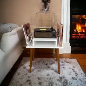 Resim Rmd Shop Plak ve Pikap Sehpası 2 Li Beyaz Ahşap Ayaklı 