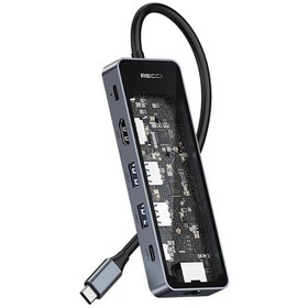 Resim Recci RH17 Type-C to Type-C PD100W + USB3.0 + HDMI + Type-C + RJ45 Bağlantılı 6in1 Hub - Gri 