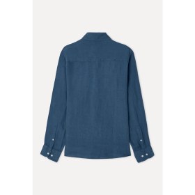 Resim Erkek Indigo Regular Fit Uzun Kollu Keten Gömlek 