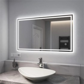 Resim Global Led Mirror 50X65 cm Kumlamalı Dokunmatik Tuşlu Ledli Ayna Duvar Salon Banyo Wc Ofis Yatak Odası Boy Ledli Ayna 