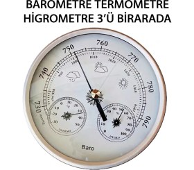 Resim İnci Barometre-Termometre-Higrometre 3'ü Bir Arada Krom Renk 