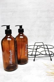 Resim Amber 500 Ml Şişe Sıvı Sabun Pompalı Siyah Standlı El Sabunluk Bulaşık Sabunluk Etiketli 