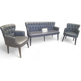 Resim Antrasit Deri Ahşap Ayaklı Kollu Ofis Koltuk Takımı Ofis Koltuğu 