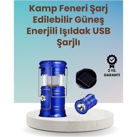 Resim Şarj Edilebilir Güneş Enerjili Kızaklı Kamp Feneri - Usb Çıkışlı, Katlanabilir, Dayanıklı Ve Çok Fonksiyonlu Beyaz 