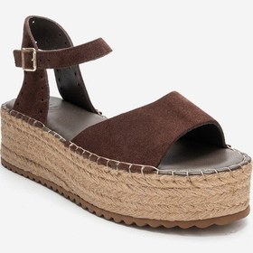 Resim Luvishoes Luvi Shoes Serez Kahve Süet Hakiki Deri Kadın Hasır Dolgu Taban Sandalet Kahve Kahverengi 