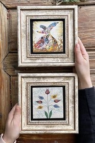 Resim Oscar Stone Decor Çerçeveli Taş Duvar Dekoru Tablo 20X20Cm 2'Li Set (60-499) Semazen Ebruli 2-2Cdd-003 