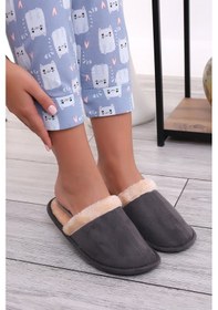 Resim Wordex U050 Unisex Kışlık Ev İçi Terliği Kürklü Yünlü Terlik Gri 