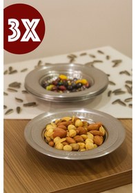 Resim Yunusoğlu Home 3'lü Paslanmaz Çelik Yuvarlak Çerezlik, Çerez Kasesi Gümüş 