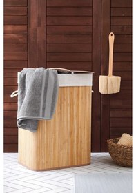 Resim Katlanabilir Bambu Çamaşır Kirli Sepeti 41x31x50 Bej 