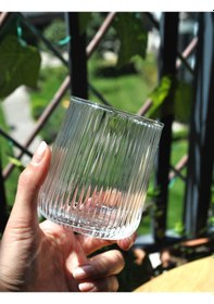 Resim 6'lı Cam Meşrubat Bardağı Çizgili Su Bardak 320 Ml 