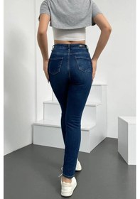 Resim Kadın Lacivert Süper Skinny Fit Esnek Likralı Yüksek Bel Denim Jean Kot Pantolon Lacivert 
