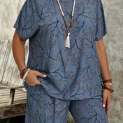 Resim Kadınlar için Büyük Beden Çiçek Desenli Şort ve Üst Takımı - Rahat Yuvarlak Yaka, Kısa Kollu, Hafif Polyester Pijama Takımı Tüm Mevsimler İçin, Rahat Kesim, Konforlu Giyim, Rahat Giyim | Çiçek Desenli Üst | Hafif Kumaş, Büyük Beden Pijamalar 