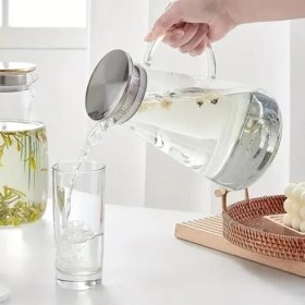 Resim Aesco Borosilikat Cam Sürahi | Süzgeçli Paslanmaz Çelik Kapaklı, Dayanıklı Soğuk & Içecek Servis Sürahisi (1800 Ml) | Detoks Içecek Sürahisi Soğuk ve Içecekler Için 