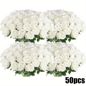 Resim 50 Zarif Yapay Gül Gövdesi ile, Sahte Gül'lerin Gerçekçi Görünümü, DIY Düğün Çiçek Takımı Merkezi Süsleme, Çiçek Sanatı Süsleme, Gelin Partisi Ev Süsleme için Uygun 