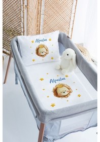 Resim Lilabio %100 Pamuk Saten İsme Özel İsimli 70x120 Park Yatak Nevresim Seti Aslan Yıldız 