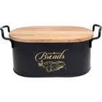 Resim Bayev Kesme Tahtalı Metal Ekmeklik Kutusu - Siyah 