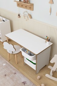 Resim OBİ Atölye Çocuk Masa Sandalye Takımı 90x45 Cm 3 Sepetli Çocuk Çalışma Masası Aktivite Masası - Bulut 