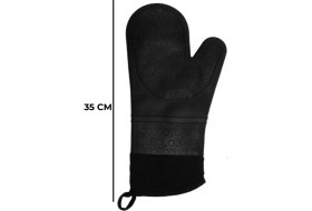 Resim Siyah Büyük Boy Hamur Matı, Bambu Saplı Merdane, Fırın Eldiveni 3 Lü Set 