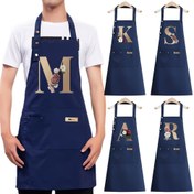 Resim 1 adet altın çiçek harfli mavi önlük, ayarlanabilir omuz askıları ve büyük ceplerle, yemek pişirme, bahçe işleri, boyama, fırın işi için profesyonel önlük - Sevgililer Günü/hediye verilmesi için gerekli 