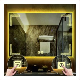 Resim Dnr-Mirror60xDnr-Mirror 80 cm Günışığı Ledli Tasarım Kumlamalı Dokunmatik Tuşlu Buğu Önleyicili Banyo Aynası 