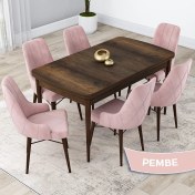 Resim Canisa Concept Lia Serisi, 80 x 132 cm Açılabilir Mutfak Masa Takımı, Barok Ahşap Desen Masa 6 Sandalye 