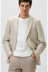 Resim Network Slim Fit Bej Mono Yaka Jakarlı Dokuma Ceket 