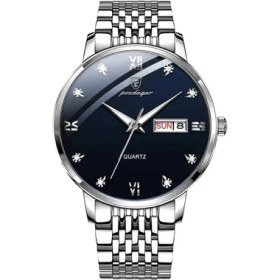 Resim Hanyang 834 Gümüş Mavi Poedagar Lüks Bilek Saatler Erkekler Için Marka Su Geçirmez Iş Paslanmaz Çelik Kuvars Izle Erkek Spor Takvim Aydınlık Saatler (Yurt Dışından) 