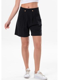Resim Bitez Keten Düğmeli Yazlık Şort Siyah Syh-siyah Siyah 