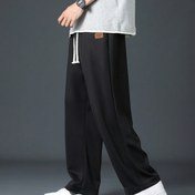 Resim Erkek Casual Düz Bacaklı Pantolon - Düz Renk Siyah ile Beyaz Bağcıklı Bel, Rahat Fit Orta Yükseliş için Bahar & Yaz, Rahat Kumaş Casual Kıyafet için, Bahar Yaz Pantolon | Düz Bacaklı Pantolon | Rahat Fit 