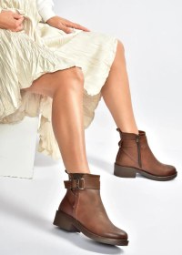 Resim V674121109 Taba Alçak Topuklu Kadın Bot Taba-Suni Deri 