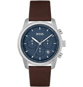 Resim Hugo Boss HB1514002 Deri Kahverengi Mavi Kadran 44 mm Erkek Kol Saati 